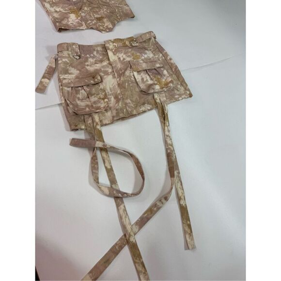 Fashion Nova Mini Skirt Set XL On the Look Out Taupe y2k Camo New Strappy - Picture 2 of 16